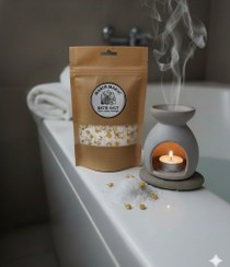 تصویر نمک حمام پاکسازی حاوی گیاهان طبیعی روغن و رایحه خوش - مدل زرد _ بابونه و گل همیشه بهار Bath salt