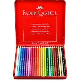 تصویر مداد رنگی فابر-کستل 24 رنگ با جعبه فلزی کد 115845 FABER-CASTELL CLASSIC COLOUR PENCIL 24