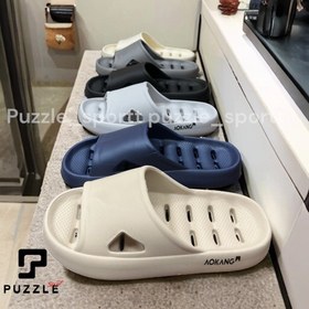 تصویر صندل مردانه کف سوراخ دار استخری سایز ۴۰-۴۳ رنگ مشکی و کرم 