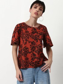 تصویر بلوز بافتنی گلدار رنگی قرمز مناسب استفاده روزمره برند abof Printed Casual Woven Top Red Floral Multicolor