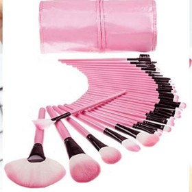 تصویر ست براش کامل کیفی ۲۴ تایی صورتی Compelete Brush Set Leather Bag ا Brush Brush