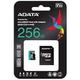 تصویر کارت حافظه MicroSD ای دیتا با ظرفیت 256 گیگابایت کلاس A2 V30 MEMORY CARD/ADATA/MICRO SD V30 R100W80 A2-256GB