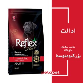 تصویر غذا خشک سگ بالغ رفلکس پلاس نژاد متوسط و بزرگ طعم بره و برنج 3 کیلوگرم Medium & Large With Lamb & Rice 3 kg