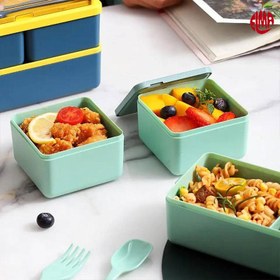 تصویر ظرف غذا لانچ باکس lunch box همراه قاشق و چنگال ظرفیت 1400 میل lunch box 1400ml