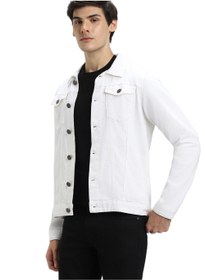 تصویر جاکت جین کتان مردانه سفید با فیت معمولی برند dennis lingo Men's White Regular Fit Cotton Denim Jacket