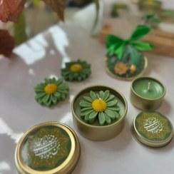 تصویر شمع گل بابونه عید غدیر قوطی فلزی 