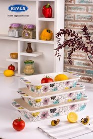 تصویر سه تابه چینی مستطیل طرح اونیکس برند ریور 