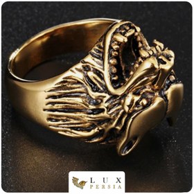 تصویر انگشتر استیل گرگ طلایی 