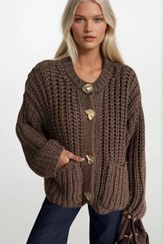 تصویر بافت کاردیگان دکمه طلایی دیلوین dilvin تک رنگ - Free size 