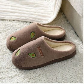 تصویر دمپایی راحتی با طرح آووکادو برای اتاق خواب - قهوه‌ای/سبز برند joychic Avocado Pattern Slip-On Bedroom Slippers Brown/Green