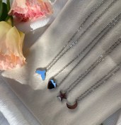 تصویر گردنبند زنانه استیل مدل قلب و ستاره و ماه و دم وال سه بعدی رنگ ثابت 