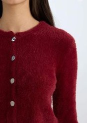 تصویر ژاکت کاردیگان کراپ دیفکتو زنانه (سایز XL) کشباف شرابی DeFacto Bordeaux Cardigan E2428AX 