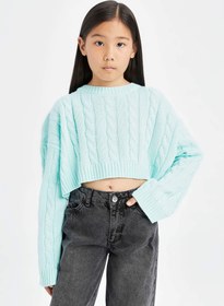 تصویر پلیور دخترانه آبی فیروزه ای دفکتو 