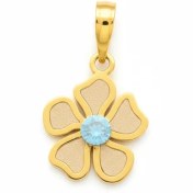 تصویر پلاک طلا زنانه گل 5 پر تک نگین فیروزه ای 