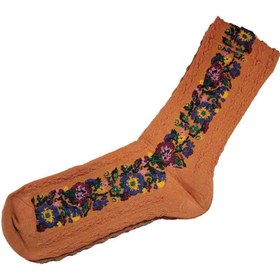 تصویر جوراب ساقدار گلددوزی برجسته لولیفی طرح آجری 