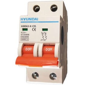 تصویر فیوز مینیاتوری دو پل 25 آمپر هیوندای (تیپ B) HYUNDAI Miniature Circuit Breaker HGD CLASS B - 63AF-B (HGD63N/H)