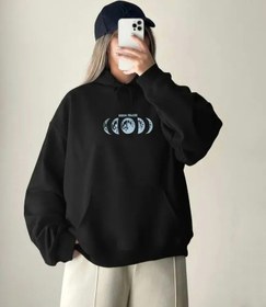 تصویر هودی طرح ماه، اسپرت، کلاهدار، توکرکی - مشکی 