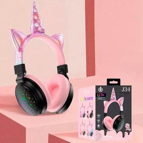 تصویر هدفون بی سیم بچگانه طرح اسب تک شاخ مدل J34 J34 Unicorn Bluetooth cute Headset Luminous on Ear Headphone for kids