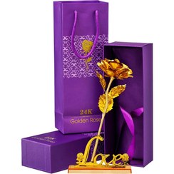 تصویر گل فلزی روکش طلا+باکس کادویی 