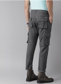 تصویر شلوار کارگو باریک مردانه به رنگ خاکستری تیره برند hubberholme Dark Grey Slim Fit Cargo Trousers for Men