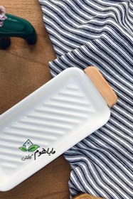 تصویر تابه مستطیل کشیده گریل دسته چوبی سرامیک وینسم 