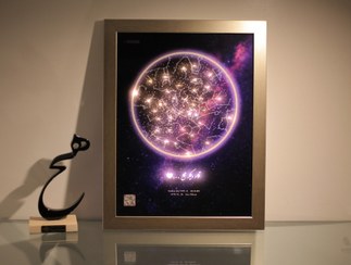 تصویر تابلو آسمان شب تولد چراغدار (طرح ۱۵ راه شیری بنفش + قاب بژ) 