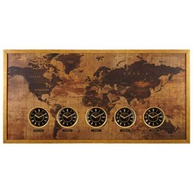 تصویر ساعت دیواری چوبی چندزمانه لوتوس مدل ELIO-WT-90902 رنگ GOLD LOTUS - ELIO Multi-time wooden wall clock Code WT-90902