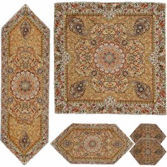 تصویر سرویس 5 تکه ابریشم طرح افشار رنگ کرم 