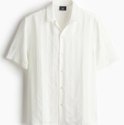 تصویر پیراهن استراحت با بافت منظم و فیت معمولی برند H&M Regular Fit Textured-Weave Resort Shirt