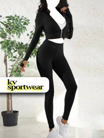 تصویر ست کراپ لگ فینگردار ورزشی زنانه کد 003 Womens sports crop leg set with fingering code 003