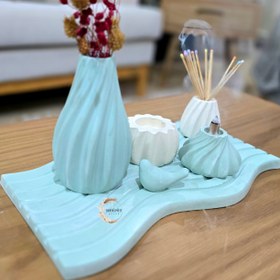 تصویر ست دکوری کرم ،سبز - سفید 