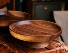 تصویر ظرف پذیرایی چوبی میوه خوری پایه دار قطر ۳۰ سانتی‌متر 