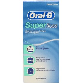 تصویر نخ دندان رشته ای اورال بی مدل Super floss حاوی عصاره نعنا بسته 50 عددی 