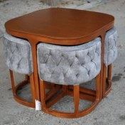 تصویر ست میز و صندلی ناهارخوری کمجا ۴ نفره با پشت پارچه ای 