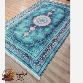 تصویر فرش ماشینی فیروزه ای ۶ متری طرح شفق U139 