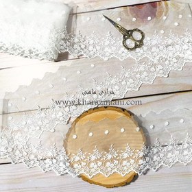 تصویر دانتل شیفون دو طرفه طرح نیلوفر (کد31) 