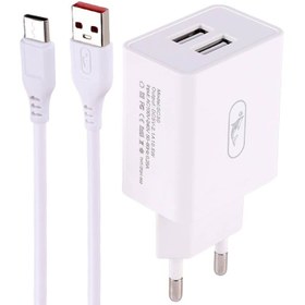 تصویر شارژر دیواری فست شارژ Sky Dolphin SC30T 2Port 2.1A 10.5W + کابل تایپ سی SKY DOLPHIN SC30T 2PORT 2.1A 10.5W WALL CHARGER WITH TYPE-C CABLE