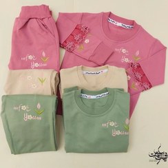 تصویر ست بلوز شلوار دخترانه نخ پنبه مدل گلدوزی آستین توری - سبز / ۵۰ 