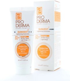 تصویر کرم ضد آفتاب رنگی بژ روشن پرودرما با SPF50 مناسب انواع پوست حجم 40 میلی لیتر Proderma Lightening Sunscreen Anti Spot Spf50 Light 40ml