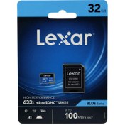 تصویر رم میکرو 32 گیگ لکسار Lexar Blue Series 633X A1 V10 U1 C10 100MB/s Lexar 633X A1 V10 U1 C10 100MB/s 32GB MicroSD Memory Card