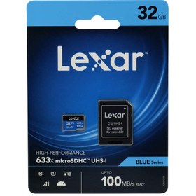 تصویر رم میکرو 32 گیگ لکسار Lexar Blue Series 633X A1 V10 U1 C10 100MB/s Lexar 633X A1 V10 U1 C10 100MB/s 32GB MicroSD Memory Card