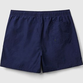 تصویر خرید اینترنتی مایو مردانه سرمه‌ای بنتون S000317624 Erkek Koyu Lacivert Önü Logo İşlemeli Yama Cepli Beli Büzgülü Deniz Şortu