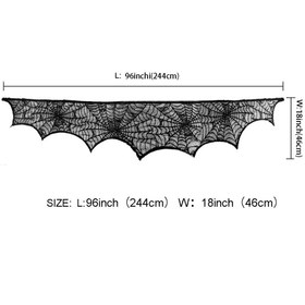 تصویر تزئینات شومینه هالووین با طرح تار عنکبوت مشکی، پوشش شومینه با کیفیت عالی، اندازه مناسب و طراحی بدون درز برند syosi Halloween Mantel Decor Black Lace Spiderweb Fireplace Mantle Scarf Cover Premium Quality, Perfectly Sized, Seamless Design Eleva