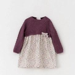 تصویر پیراهن دخترانه ایندیگو طرح بنفشه سایز ۲-۳ سال 