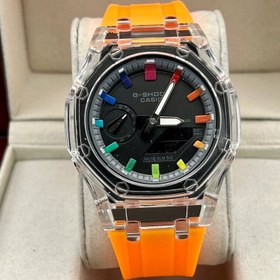 تصویر ساعت جیشاک کاسیو 2100 G-shock موتور پمپی رنگ نارنجی با جعبه و ارسال 