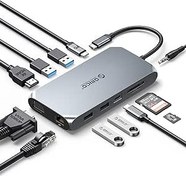 تصویر ایستگاه اتصال آداپتور USB C به HDMI، ORICO 12 in 1 USB C Hub با 4K HDMI 1.4، VGA، 100W PD، اترنت، 5 پورت داده USB، SD/TF، ​​صدا، سازگار برای Windows/Mac OS (خاکستری) - ارسال 15 الی 20 روز کاری 