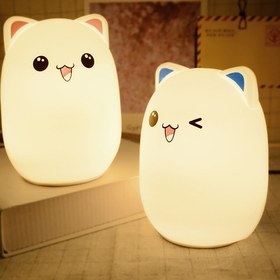 تصویر چراغ خواب سیلیکونی ضربه ای مدل گربه silicone bed lamp