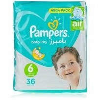 تصویر پوشک بچه پمپرز مدل baby dry سایز 6 بسته 36 عددی 