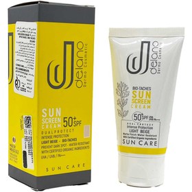 تصویر کرم ضد آفتاب رنگی مناسب پوست های دارای لک بژ روشن اس پی اف 50 دلانو Delano Sunscreen SPF 50+ Light Beige Bio Taches 50ml 