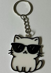 تصویر جاکلیدی گربه عینک آفتابی - سیاه / سیاه Cat Wearing Sunglasses Keychain